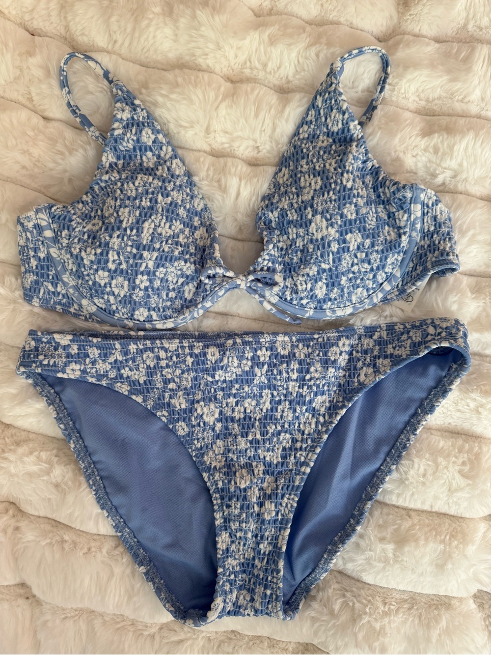 Blue Floral Smocked Bikini Set - Women's Swimwear